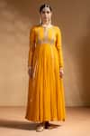 Shop_Baise Gaba_Yellow Chiffon, Satin, Lycra, Organza Gota Suvarnika Embroidered Anarkali Set _Online_at_Aza_Fashions