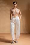 Shop_Baise Gaba_Off White Satin, Organza Gota Patti, Sequins Keshini Work Bralette And Pant Set _Online_at_Aza_Fashions