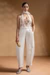 Buy_Baise Gaba_Off White Satin, Organza Gota Patti, Sequins Keshini Work Bralette And Pant Set _at_Aza_Fashions