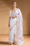 Shop_Baise Gaba_Off White Organza, Muslin Gota Patti Mridula Embroidered Saree With Blouse _Online_at_Aza_Fashions