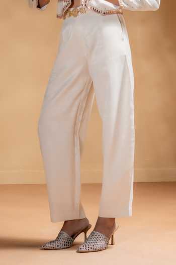BAISE GABA_Off White Muslin Gota Patti Round Neck Chandra Embroidered Jacket _at_Aza_Fashions