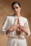 Baise Gaba_Off White Satin, Muslin Gota Patti Chandra Work Jacket And Pant Set _Online_at_Aza_Fashions
