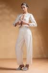 Buy_Baise Gaba_Off White Satin, Muslin Gota Patti Chandra Work Jacket And Pant Set _Online_at_Aza_Fashions
