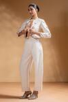Shop_Baise Gaba_Off White Satin, Muslin Gota Patti Chandra Work Jacket And Pant Set _Online_at_Aza_Fashions