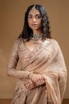Baise Gaba_Beige Organza, Muslin Gota Patti Sarika Work Saree With Unstitched Blouse Piece _at_Aza_Fashions