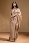 Shop_Baise Gaba_Beige Organza, Muslin Gota Patti Sarika Work Saree With Unstitched Blouse Piece _at_Aza_Fashions