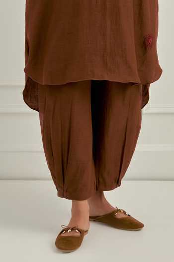 Buy_Cupid Cotton_Brown Chanderi Silk Sequins Round Neck Mirelle Kurta And Harem Pant Set _Online_at_Aza_Fashions
