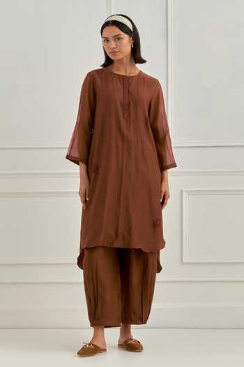 Buy_Cupid Cotton_Brown Chanderi Silk Sequins Round Neck Mirelle Kurta And Harem Pant Set 