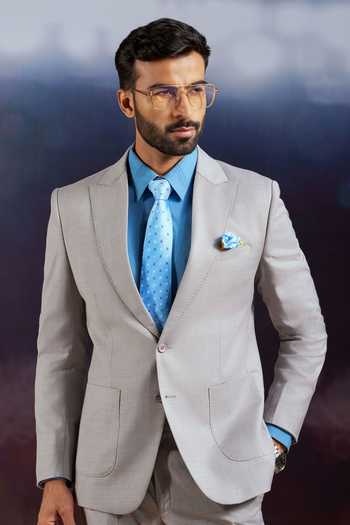 Buy_Philocaly_Grey Wool Jackson Pick Stitch Detailed Blazer _Online_at_Aza_Fashions