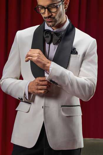 Philocaly_White Wool Burton Broad Shawl Collar Tuxedo _Online_at_Aza_Fashions
