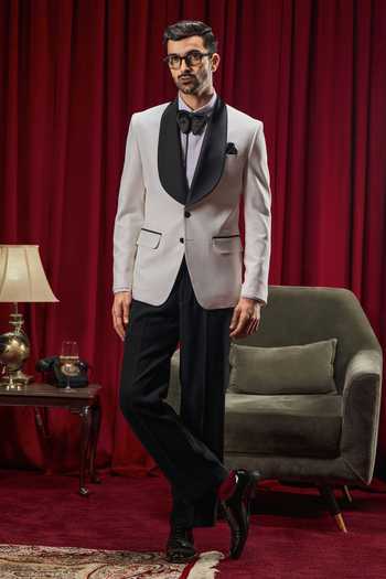 Shop_Philocaly_White Wool Burton Broad Shawl Collar Tuxedo _at_Aza_Fashions