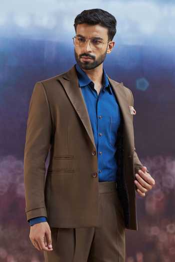 Philocaly_Brown Wool Saunders Ticket Pocketed Blazer _Online_at_Aza_Fashions