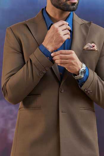 Buy_Philocaly_Brown Wool Saunders Ticket Pocketed Blazer _Online_at_Aza_Fashions
