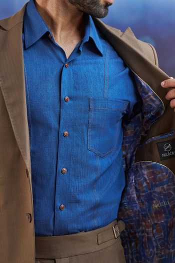 Philocaly_Brown Wool Saunders Ticket Pocketed Blazer _at_Aza_Fashions