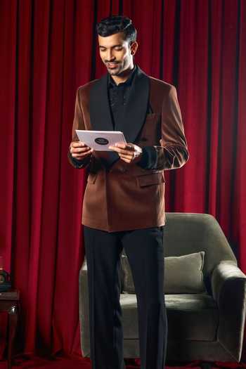 Buy_Philocaly_Brown Velvet Scott Shawl Collar Tuxedo _Online_at_Aza_Fashions