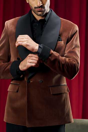 Shop_Philocaly_Brown Velvet Scott Shawl Collar Tuxedo _Online_at_Aza_Fashions