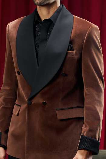 Philocaly_Brown Velvet Scott Shawl Collar Tuxedo _at_Aza_Fashions