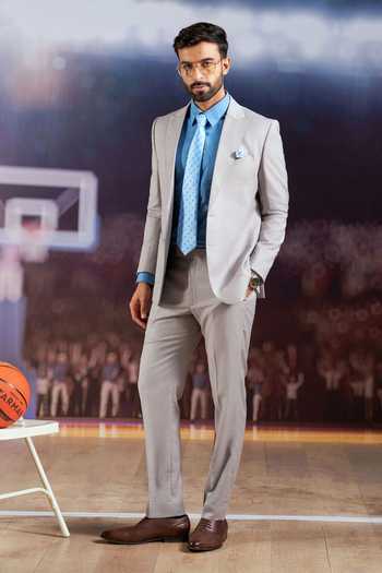 Buy_Philocaly_Grey Wool Jackson Pick Stitch Detailed Blazer And Pant Set _at_Aza_Fashions