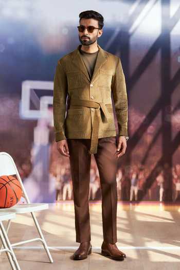 Shop_Philocaly_Olive Green Corduroy Adelman Belted Shacket _at_Aza_Fashions