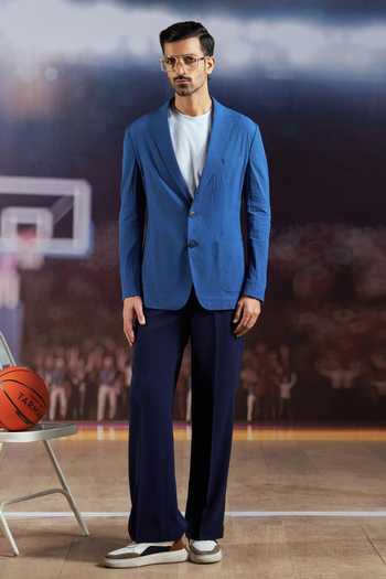 Shop_Philocaly_Blue Cotton Patrick Seersucker Blazer _at_Aza_Fashions