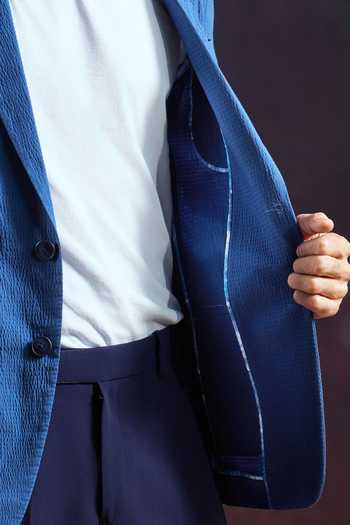 Philocaly_Blue Cotton Patrick Seersucker Blazer _Online_at_Aza_Fashions