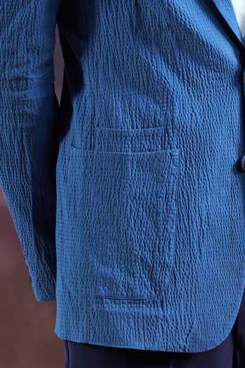 Shop_Philocaly_Blue Cotton Patrick Seersucker Blazer _Online_at_Aza_Fashions