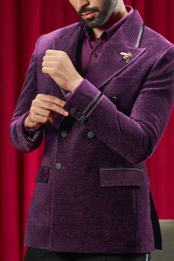 Philocaly_Purple Velvet Embroidery Spielberg Tuxedo _Online_at_Aza_Fashions