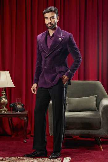 Shop_Philocaly_Purple Velvet Embroidery Spielberg Tuxedo _at_Aza_Fashions