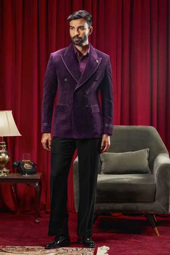 Shop_Philocaly_Purple Velvet Embroidery Spielberg Tuxedo _Online_at_Aza_Fashions