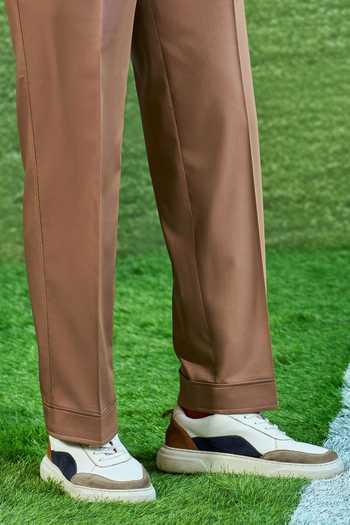 Philocaly_Brown Cotton Graham Shacket And Trouser Co-ord Set _Online_at_Aza_Fashions