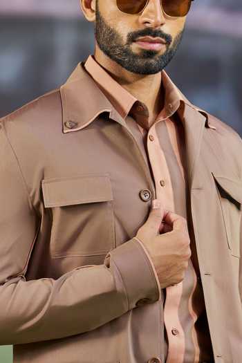 Buy_Philocaly_Brown Cotton Graham Shacket And Trouser Co-ord Set _Online_at_Aza_Fashions