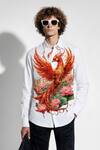 Buy_MR. Ajay Kumar_White Cotton Falcon Print Shirt _at_Aza_Fashions