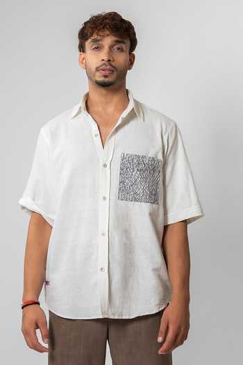 Buy_Raasa_White Handloom Cotton Line Work Shirt _at_Aza_Fashions