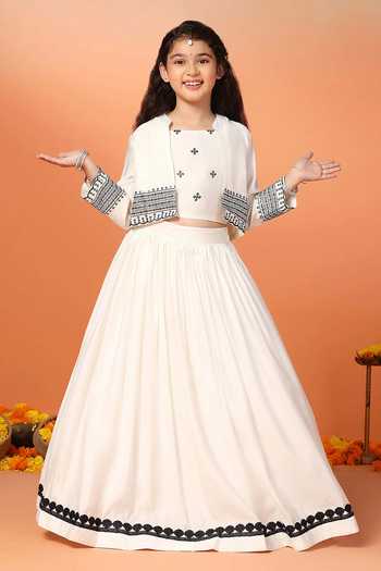 Buy_Jhambthreads_White Silk Embroidery Shrug And Lehenga Set _at_Aza_Fashions