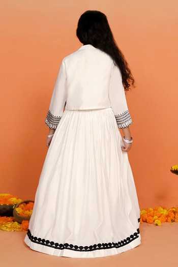 Shop_Jhambthreads_White Silk Embroidery Shrug And Lehenga Set _at_Aza_Fashions