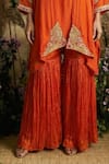 Two Sisters By Gyans_Orange Silk, Chiffon Zari, Sunset Opulence Hand Embroidered Kaftan With Sharara _Online_at_Aza_Fashions