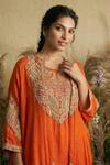 Shop_Two Sisters By Gyans_Orange Silk, Chiffon Zari, Sunset Opulence Hand Embroidered Kaftan With Sharara _Online_at_Aza_Fashions
