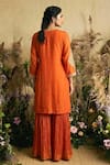Two Sisters By Gyans_Orange Silk, Chiffon Zari, Sunset Opulence Hand Embroidered Kaftan With Sharara _at_Aza_Fashions