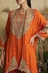 Buy_Two Sisters By Gyans_Orange Silk, Chiffon Zari, Sunset Opulence Hand Embroidered Kaftan With Sharara 