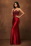 Shop_Two Sisters By Gyans_Red Satin, Net Sequins, Beads Crimson Desire Structured Corset Gown _at_Aza_Fashions