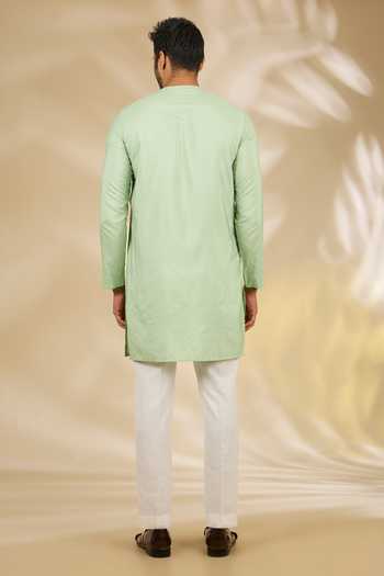 Manish Nagdeo_Green Silk, Cotton Embroidery, Sequins Work Bandhgala And Kurta Set _Online_at_Aza_Fashions