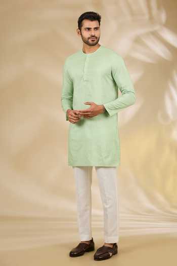 Buy_Manish Nagdeo_Green Silk, Cotton Embroidery, Sequins Work Bandhgala And Kurta Set _Online_at_Aza_Fashions
