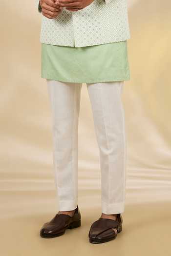 Shop_Manish Nagdeo_Green Silk, Cotton Embroidery, Sequins Work Bandhgala And Kurta Set _Online_at_Aza_Fashions