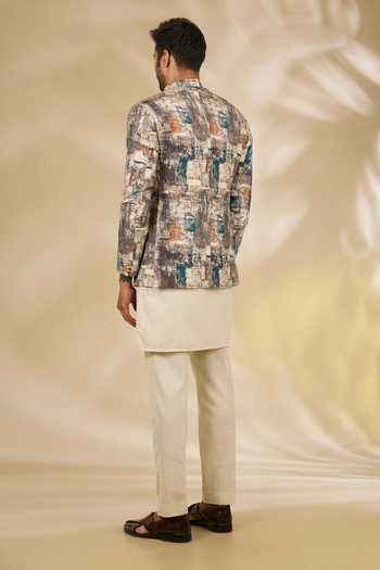 Shop_Manish Nagdeo_Multi Color Silk Abstract Print Bandhgala And Kurta Set _at_Aza_Fashions