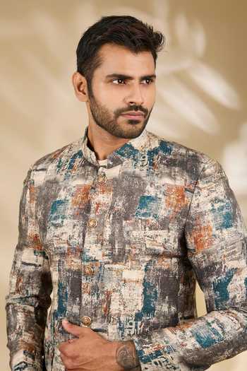 Buy_Manish Nagdeo_Multi Color Silk Abstract Print Bandhgala And Kurta Set _Online_at_Aza_Fashions