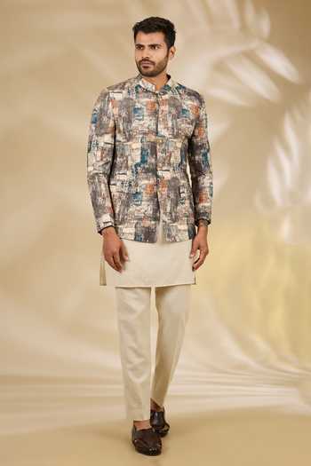 Buy_Manish Nagdeo_Multi Color Silk Abstract Print Bandhgala And Kurta Set _at_Aza_Fashions