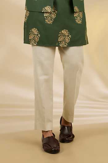 Buy_Manish Nagdeo_Green Silk Floral Print Bundi And Kurta Set _Online_at_Aza_Fashions