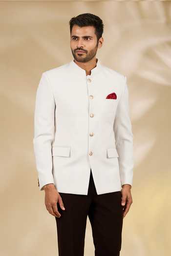 Buy_Manish Nagdeo_Ivory Viscose Plain Bandhgala Set _Online_at_Aza_Fashions