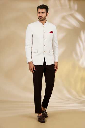 Buy_Manish Nagdeo_Ivory Viscose Plain Bandhgala Set _at_Aza_Fashions