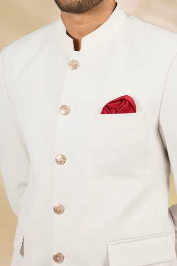 Shop_Manish Nagdeo_Ivory Viscose Plain Bandhgala Set _Online_at_Aza_Fashions